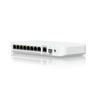 Ubiquiti USW Flex 2.5G managed switch featuring 8 ports with PoE+ support for network devices